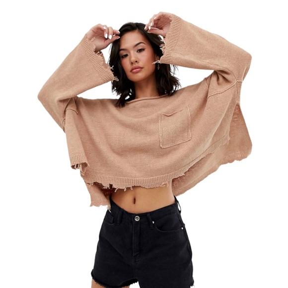 Free People Sweaters - Free People Prism Solid Lightweight Knitted Linen Blend Sweater Fringe Small